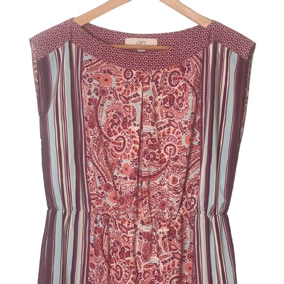 Loft Sleeveless Paisley and Stripes Dress with Cinched Waist Size S - Picture 2 of 10